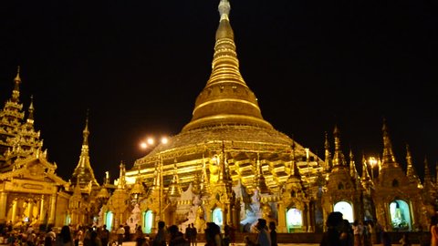 Time Lapse Shwedagon Pagoda at Night Myanmar Burma  - Circa July 2015