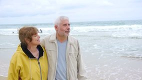Senior couple walking on the beach 