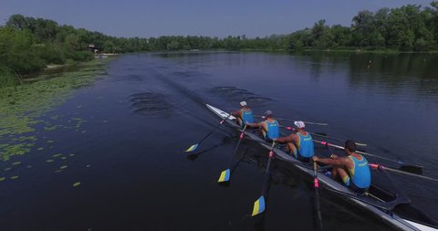 Rowing race: Aerial View of Rowers. Aerial Phantom 3 session