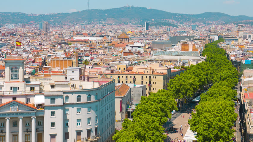Establishing shot of Barcelona typical spanish buildings and La Rambla | Shutterstock HD Video #11452292