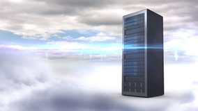 Digital animation of server tower on cloudy sky background - Powered by Shutterstock - Get 15% off with code: PIKWIZARD15