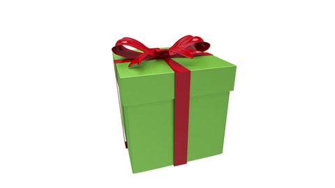 Digital animation of green gift floating on white background with alpha channel