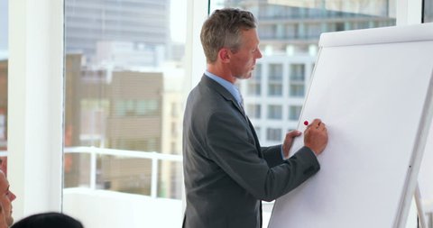 Hd video of businessman using board during presentation