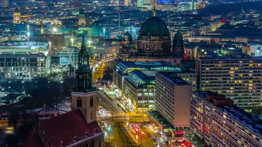 Berlin Skyline City Timelapse with Traffic on Street at evening near Alexanderplatz. 4K Timelapse sequence. Royalty-Free Stock Footage #11465702