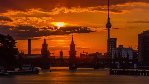 Timelapse video of Berlin Skyline at a sunset. 4K Timelapse sequence.