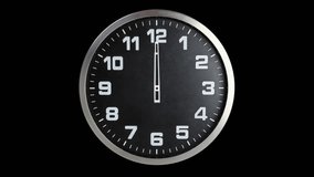 Standless Clock Timelapse Isolate on Black Background, 12 Hours Loop able