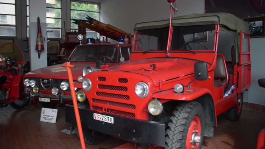 FIRE STATION MUSEUM, MILAN, ITALY - JUNE 21, 2015: Fire truck at the fire station and the museum in Milan