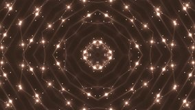 Fractal orange kaleidoscopic background. Background motion with fractal design. Disco spectrum lights concert spot bulb. VJ Seamless loop. 