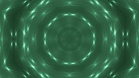 Fractal green kaleidoscopic background. Background motion with fractal design. Disco spectrum lights concert spot bulb. VJ Seamless loop. 