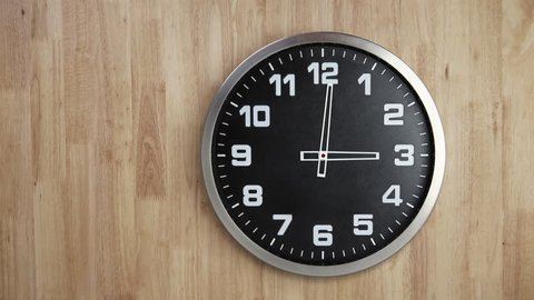 Clock Timelapse on Wooden Wall, 12 Hours Loop able
