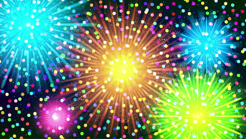 Fullhd 1920x1080 Progressive Seamlessly Looping Video of Colorful Firework of Various Colors in Night Sky with Confetti. Animated Background for Holiday Design. Alpha Matte Included