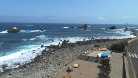 Aerial footage of Taganana beach and cliffs, located in north Tenerife, Canary Islands, Spain.
