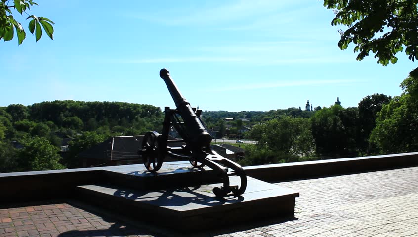 old cannon standing in central park of Chernihiv