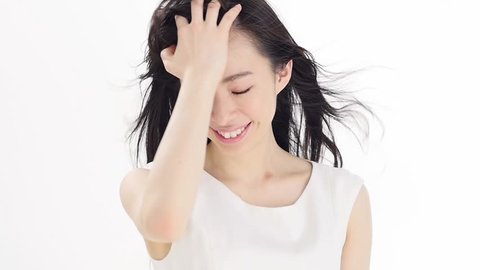 attractive asian woman haircare image on white background