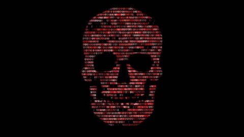 Concept of computer security. The skull of the hexadecimal code. Pirate online. Cyber criminals. Hackers cracked the code