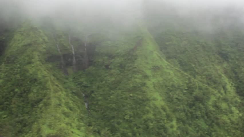 Jungle waterfalls from a helicopter