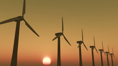 4k Windmill Turbines Clean At Sunrise