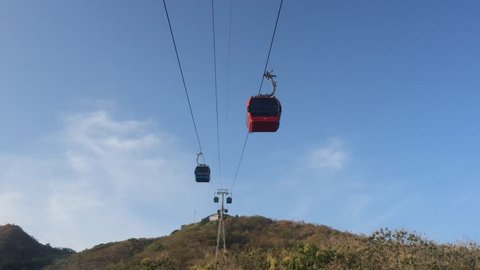 cabins move along cable railway in Vungtau, the southern Vietnam