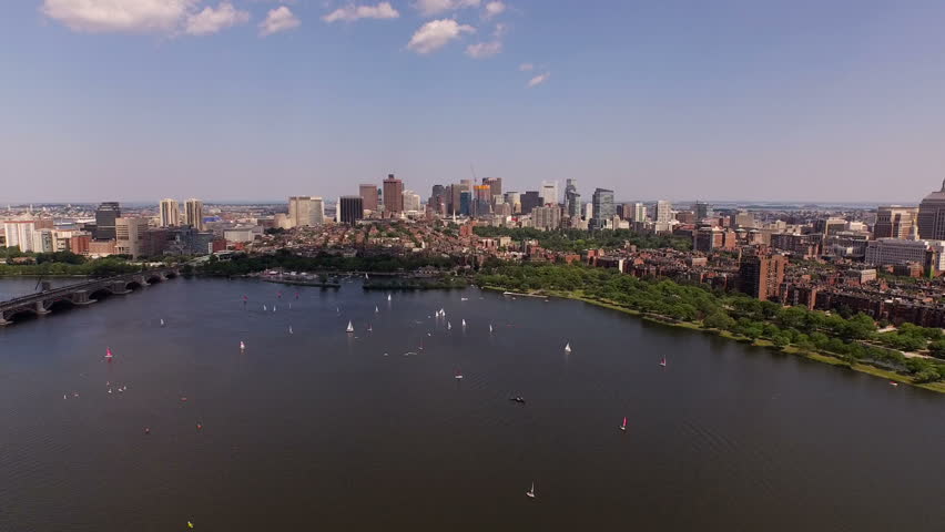 Boston Aerial v24 Flying low over Charles River towards Beacon Hill.