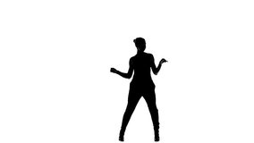 Young, Beautiful, young girl, woman social latin dancer continue moving dancing, on white background, slow motion, silhouette