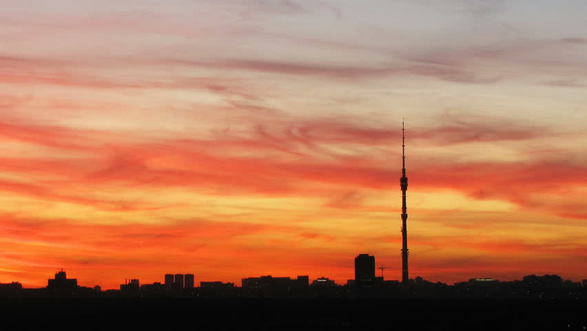 Sunset above Ostankino television tower in Moscow  