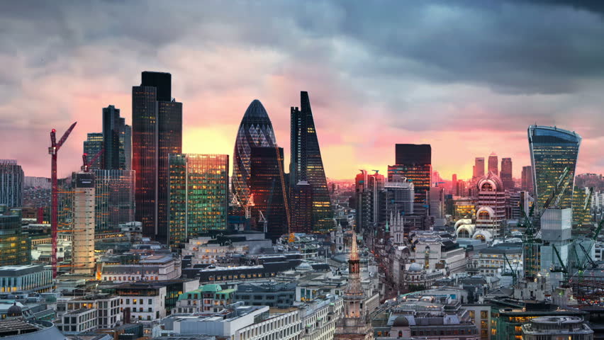 London, sunset. City of London view,  business and banking aria Royalty-Free Stock Footage #11563733