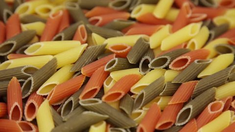 Penne pasta (Mezze Penne Tricolore) loopable rotation.