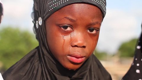Zaria Nigeria, December 2014: Close up Crying Muslim girl