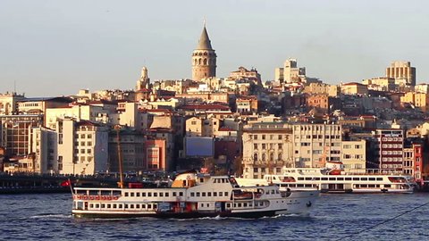 Istanbul harbor in front of Galata Tower in Istanbul 
