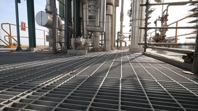 video panning of Chemical pipe line in process area at Petroleum and chemical plant 