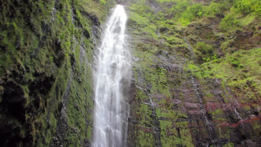 A beautiful jungle waterfall on Kauai, Hawaii