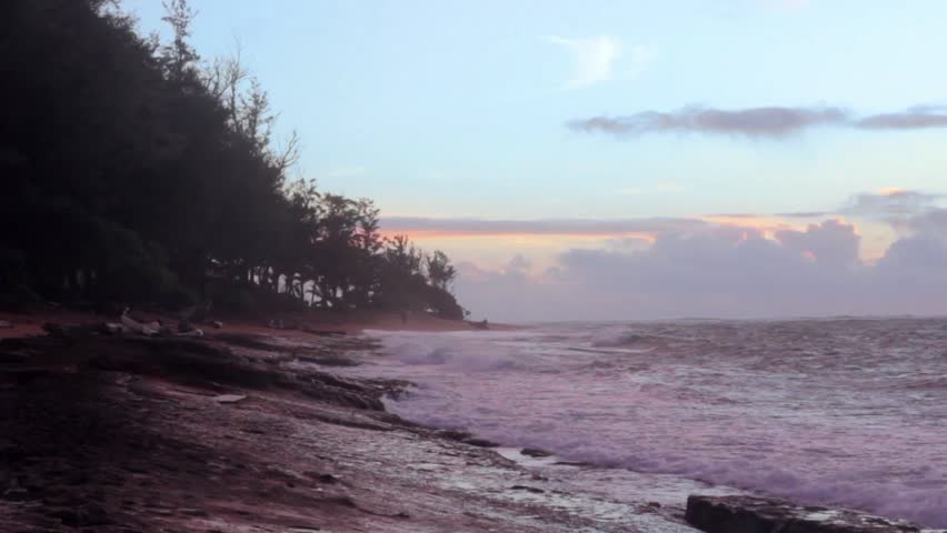 A mystical ocean sunrise on the island of Kauai, Hawaii