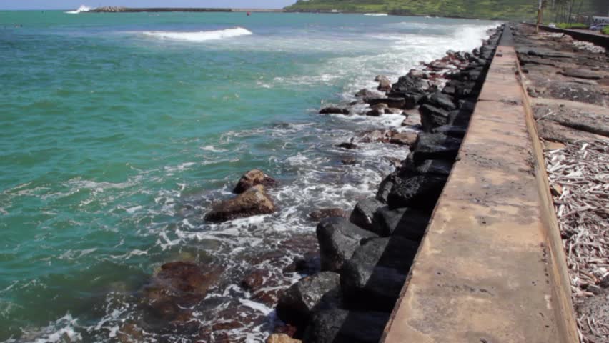A retaining wall in the harbor