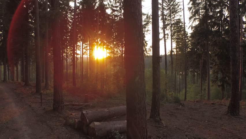 Aerial view of beautiful sunset in the mountains