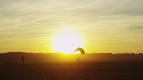 Skydivers are Landing. Shot on RED Cinema Camera in 4K (UHD).