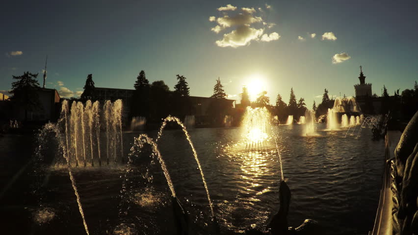 In VDNH Moscow city park fountain with swans