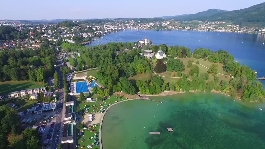  aerial view, Traunsee, Lake in Austria, Gmunden