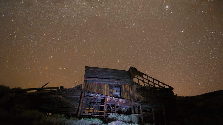 Galaxy Star Trails Night Sky Over Ghost Town Abandoned Mine 