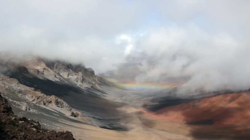 A rainbow in the crater of a volcano on Maui, Hawaii