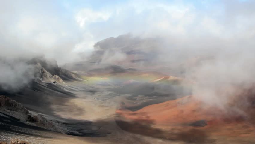 A rainbow in the Haleakala Crater on Maui, Hawaii