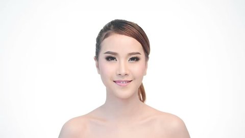 Beauty Portrait Of Woman Beautiful Face In Skincare Concept,Beautiful Smiling Woman Pampering Skin Of Face
