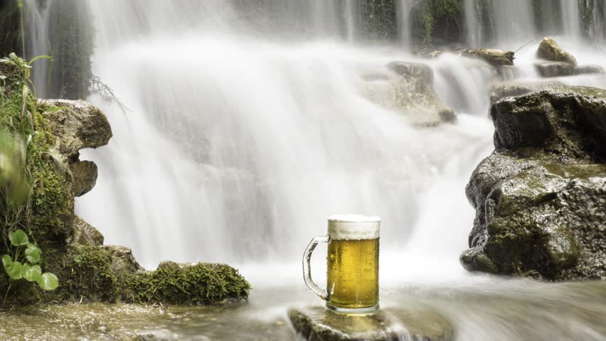 beer cooled in waterfall spring
