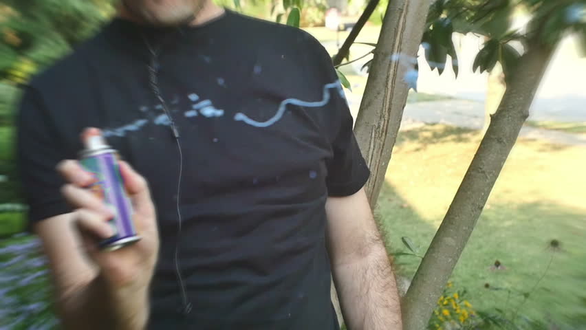 Spraying silly string outside