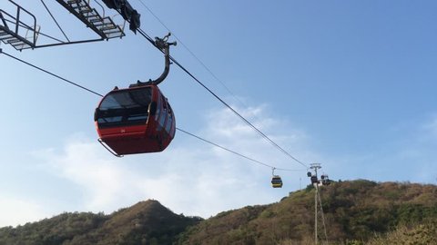 cabins move along cable railway in Vungtau, the southern Vietnam 