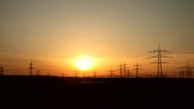 video footage of Power Poles in sunset in germany

