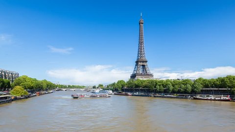 River Seine Eiffel Tower Distance Circa Stock Footage Video (100% ...