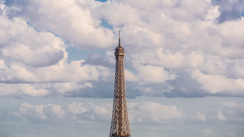 Eiffel Tower, elevated detail view over rooftops, CIRCA 2015- Paris, France - timelapse | Shutterstock HD Video #11605577