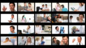 Montage of ill persons at the hospital and at home