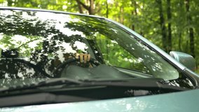 6 in 1 video! The man drive the car in the forest. Camera is outside the car. Real time capture. Shot with Red Cinema Camera 