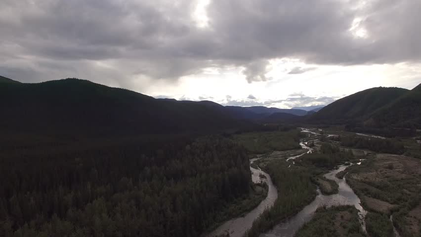 Yukon aerial, forest and river. The beautiful nature from above.